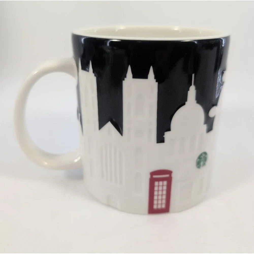 Starbucks London 3D Relief City Skyline Ceramic 16 oz Coffee Mug Black & White